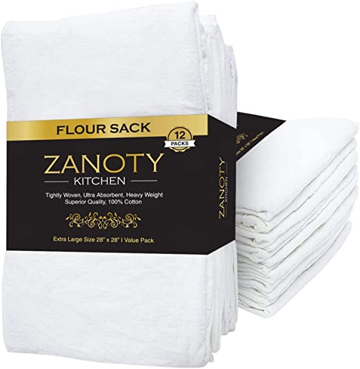 Kitchen Dish Towels 28x28 Flour Sack Towel White Cloth 100% Pure Cotton 12  PACK